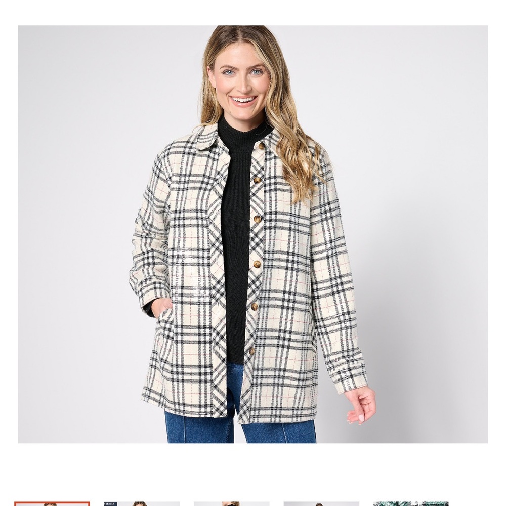 Belle by Kim Gravel Cream and Black Plaid Utility Jacket